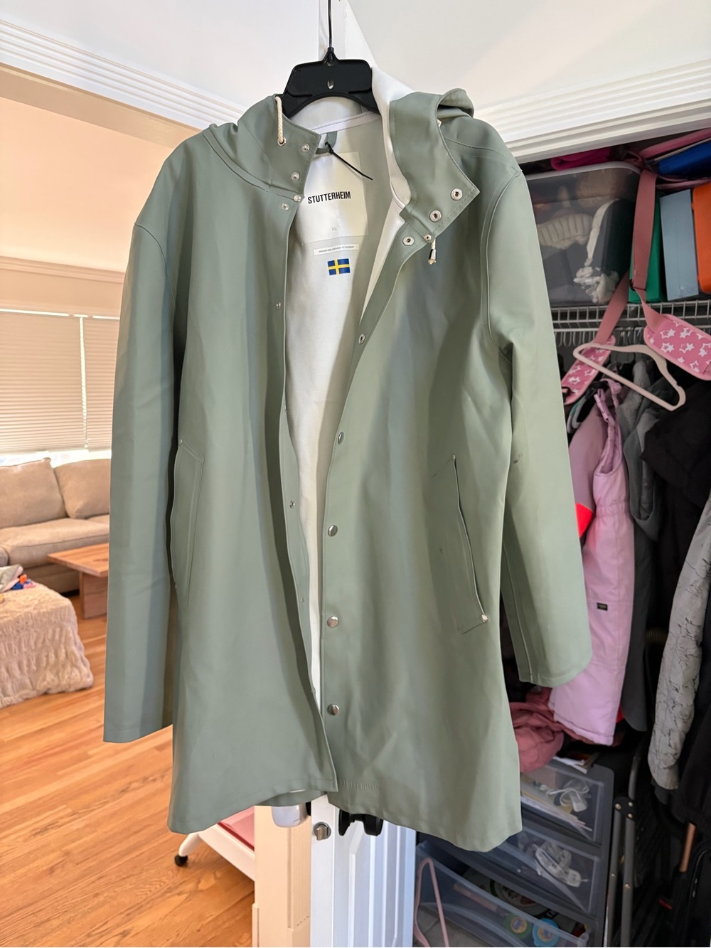 Stutterheim Sage Green Hooded Raincoat
